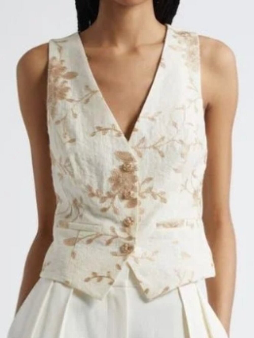 Ramy Brook Dara Embroidered Vest – Ivory Lurex – Size 6 – NWT